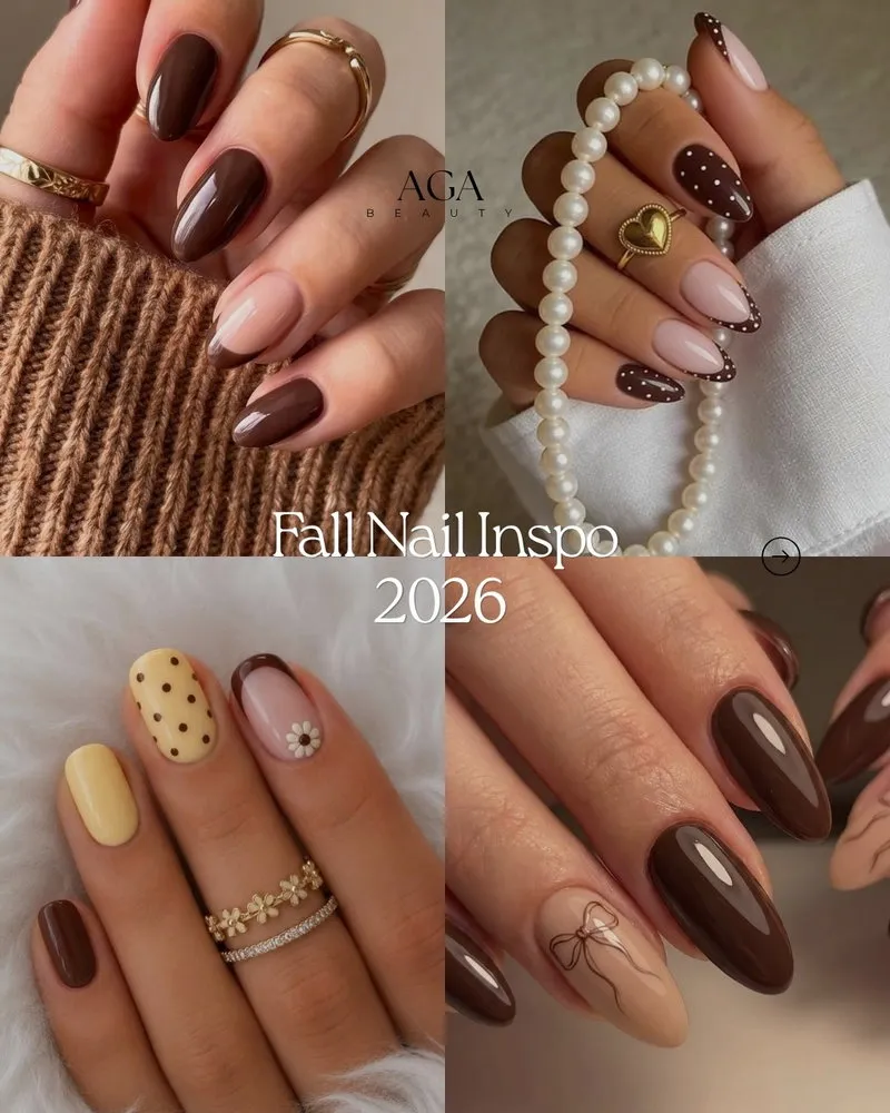 Fall Nail Inspo 2026 🍂☕ Swipe through this season’s coziest shades 👉🏽 🍒 Cherry Merlot ☕ Chai Latte 🧈 Butter Cream…